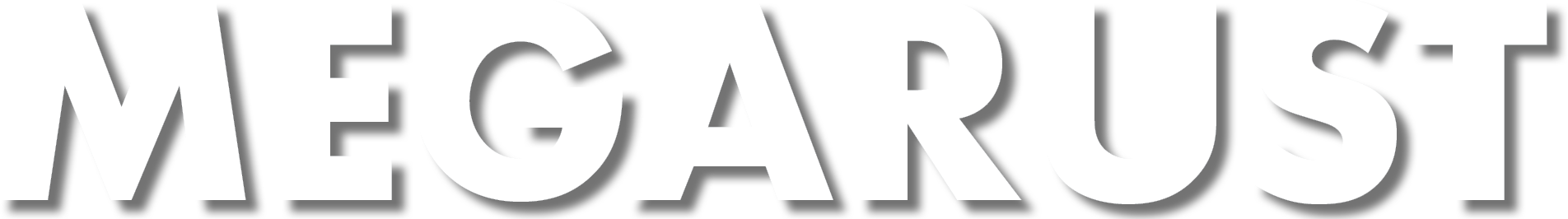 MegaRust wordmark, white, reversed